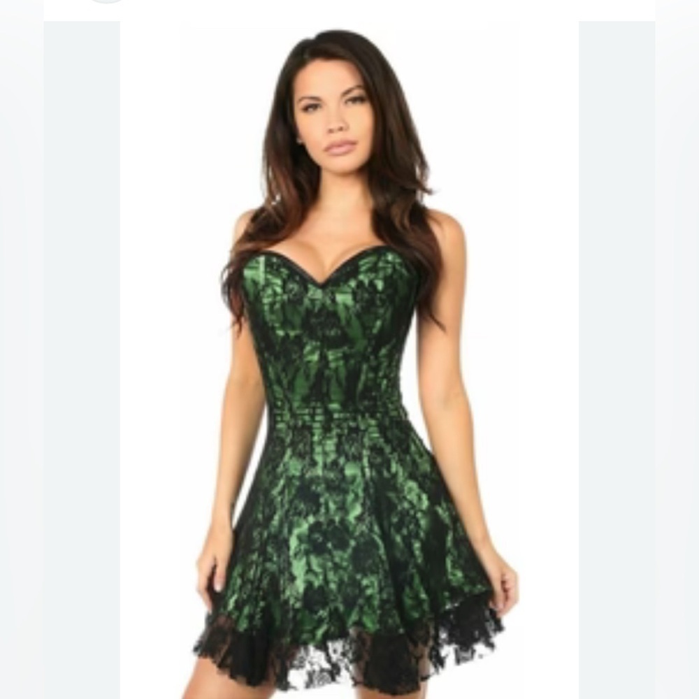 Lavish By Daisy Corset Green Black Floral Lace Dress Sz S WhimsiGoth Fairy NEW